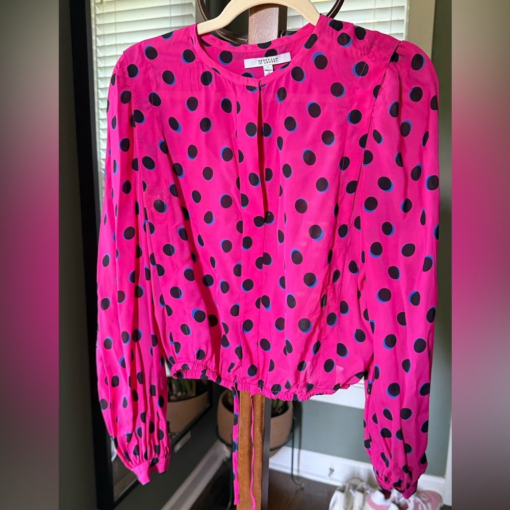 Derek Lam Fuchsia and Black Polka Dot Cropped Blouse